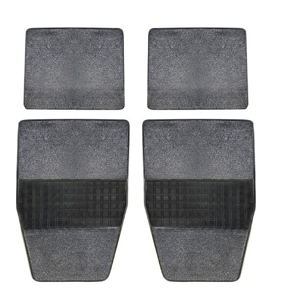 4pc Rubber/Carpet Car Floor Mats/Floormat Front/Back Rear Seat Large Black/Grey