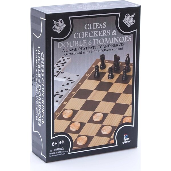 Pip Games Kids Chess/Checkers/Double 6 Dominoes Board Game Toy Set 6y+