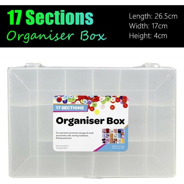 Organiser Storage Box 17 Sections Plastic Case Craft Jewellery Toys Organizer