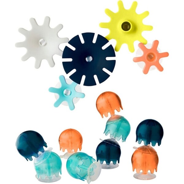 2x Boon Cogs Water Spinning Gears/Jellies Suction Bath Toys Baby/Toddler 12m+