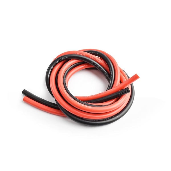 Silicone Wire 1m Length of Red and Black 10AWG
