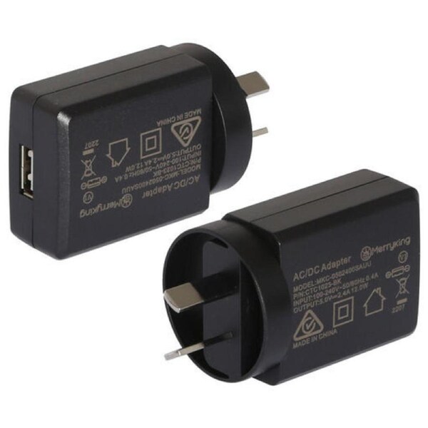 5V DC 2.4A Compact Power Adapter with USB Socket - Black