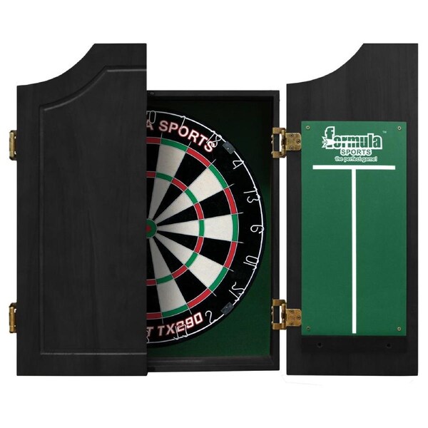 Dart Board Set SOLID WOOD BLACK Dart Board Cabinet and Bristle TX290 Dart Board