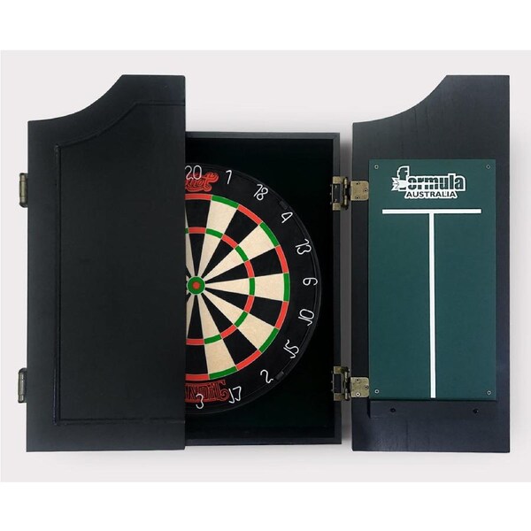 SHOT DARTS Bandit Original Bristle Dart Board + Black Solid Wood Cabinet + Darts