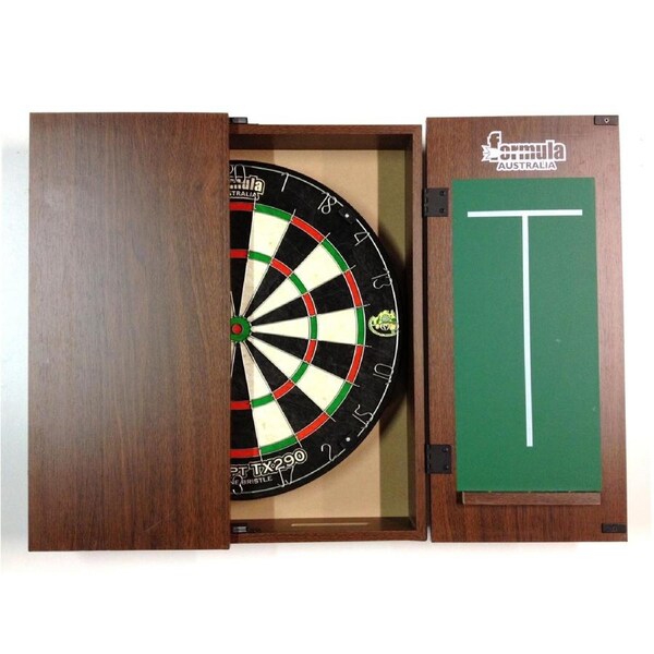 Dart Board Set Walnut Dart Board Cabinet with TX290 Dartboard