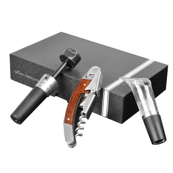 CorkScrew Bottle Wine Stainless Steel RoseWood Opener Professional Pourer Pump Stopper Gift Set Pack