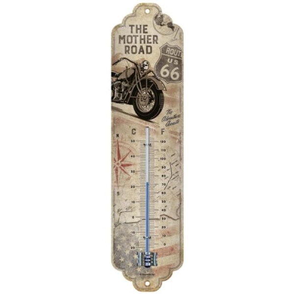 Route 66 Bike Map Thermometer Man Cave Tin Sign Temperature Gauge