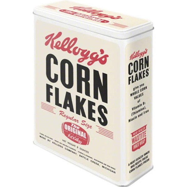 XL Kelloggs Corn Flakes Retro Embossed German Made Tin Storage Box