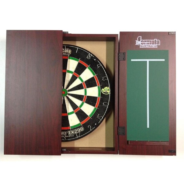 Dart Board Set Mahogany Cabinet with Bristle TX290 Dart Board