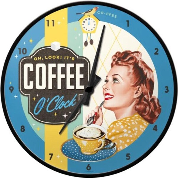 Coffee O'clock Old School Retro Wall Clock Man Cave