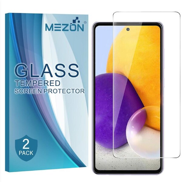 [2 Pack] Samsung Galaxy A72 Tempered Glass Crystal Clear Premium 9H HD Screen Protector by MEZON – Case Friendly, Shock Absorption (A72, 9H)