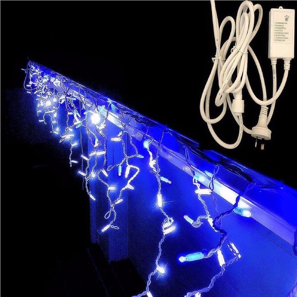 Icicle Lights BLUE/WHITE 4.8m Extendable with Cont