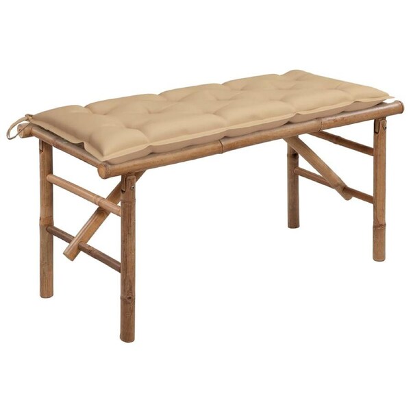 Folding Garden Bench with Cushion 118 cm Bamboo vidaXL
