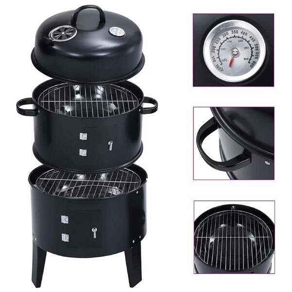 3-in-1 Charcoal Smoker BBQ Grill 40x80 cm vidaXL