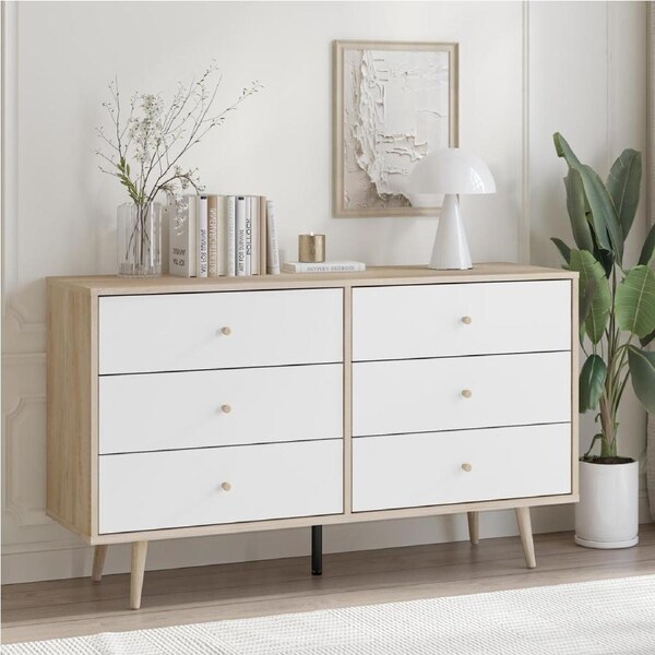 Adriana 6 Chest of Drawers Dresser Lowboy Storage Cabinet - Scandinavian Style for Modern Living