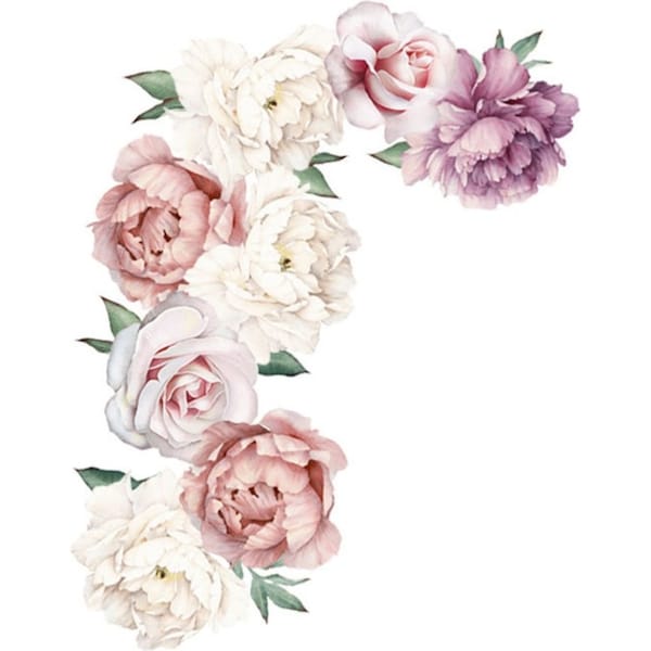 Catzon Floral Wall Decals Flowers Wall Stickers Watercolor Peony Rose Wall Posters for Living Room Bedroom Girls Room