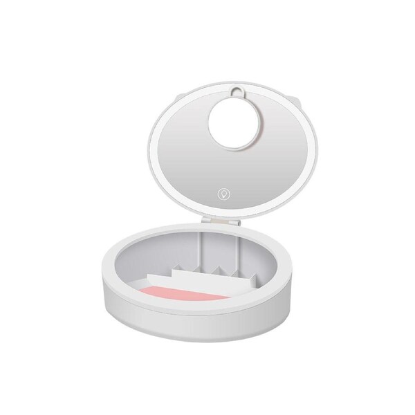 Catzon LED Lighted Makeup Mirror with 3 Light Settings Rechargeable Vanity Mirror with 1x/10x Magnifications with Cosmetic Organizer TD022(White)