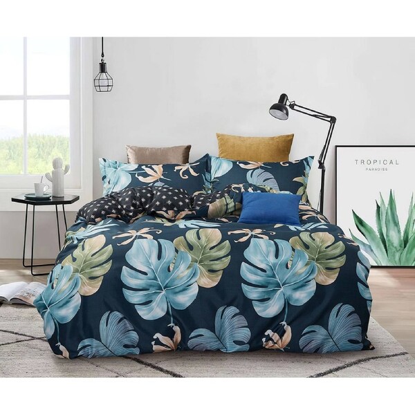 Leaves Quilt/Doona/Duvet Cover (King Size Bed) M432 Blue Green