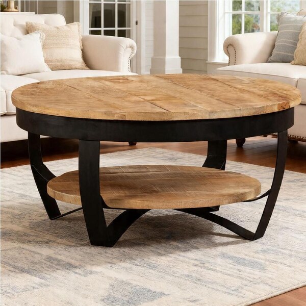 [Mango Trees] "Solent" Wooden Coffee Table 65cm Rough Finish