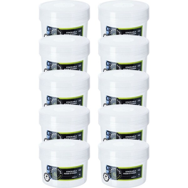 10PK Lemon & Lime 1L Keep Fresh Round Plastic Stackable Food Storer Container