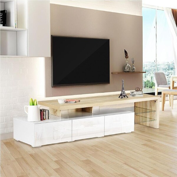High Gloss 180cm TV Cabinet Table Wooden TV Storage Unit Entertainment Console Oak and White