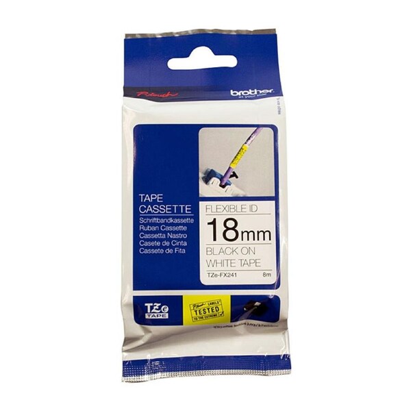 BROTHER TZeFX241 Flexible Tape 18mm Black on White TZE Tape