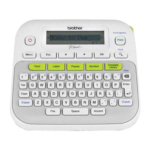 Brother PT-D210 P-Touch Labeller, Up to 12mm, One Touch, Silver/White 3 years