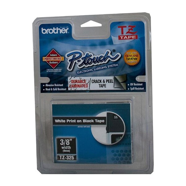 BROTHER TZe325 Labelling Tape 9mm White on Black TZE Tape