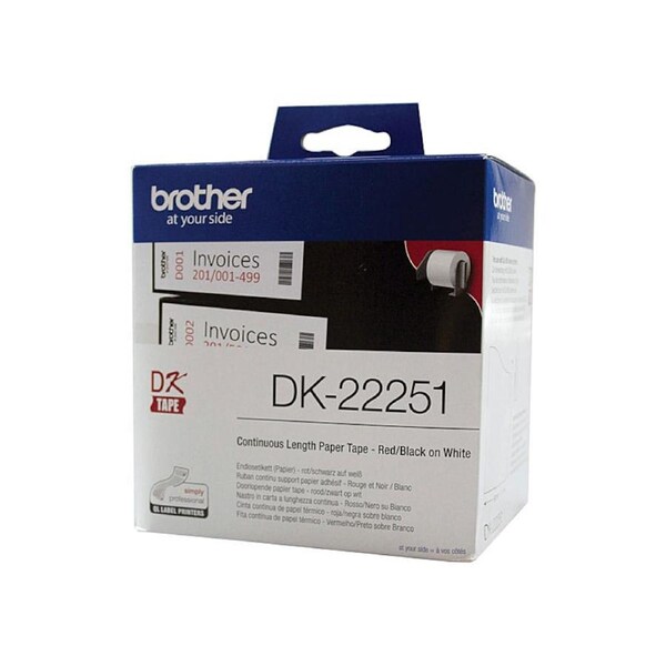 Brother DK-22251 Consumer Paper Roll - PAPER ROLL 62MM X 15.24M WITH BLACK/RED PRINT