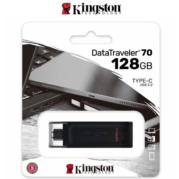 USB Drive 3.2 Kingston DataTraveler 70 128GB Type C Flash Drive DT70/128GB Black