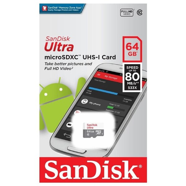 SanDisk Ultra 64GB Micro SD Card 80MB/s