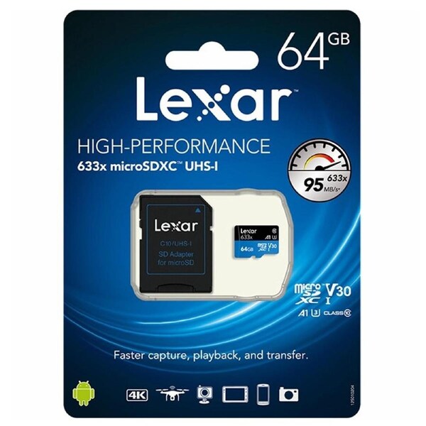 Lexar 64GB Micro SD Card SDXC UHS-I High Performance 633x 95MB/s U3 4K Mobile Phone TF Memory Card