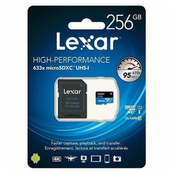 Lexar 256GB Micro SD Card SDXC UHS-I High Performance 633x 95MB/s U3 4K Mobile Phone TF Memory Card