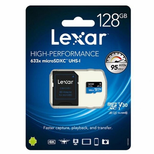 Lexar 128GB Micro SD Card SDXC UHS-I High Performance 633x 95MB/s U3 4K Mobile Phone TF Memory Card