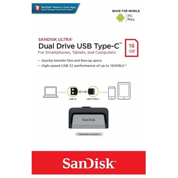 SanDisk 16GB Dual Type-C USB Drive Flash Drive
