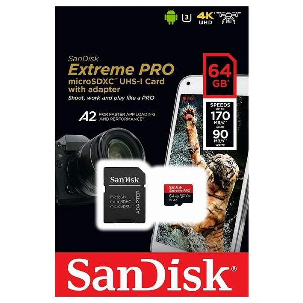 SanDisk Extreme Pro 64GB Micro SD Card SDXC UHS-I Action Camera GoPro Memory Card 4K U3 170Mb/s A2