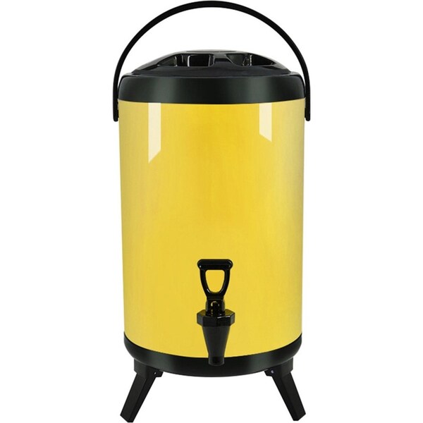 SOGA 8L Stainless Steel Insulated Milk Tea Barrel Hot and Cold Beverage Dispenser Container with Faucet Yellow