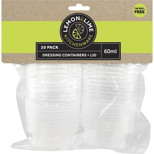 20pc Lemon & Lime 60ml Storage Plastic Salad Sauce 6cm Dressing Container w/ Lid