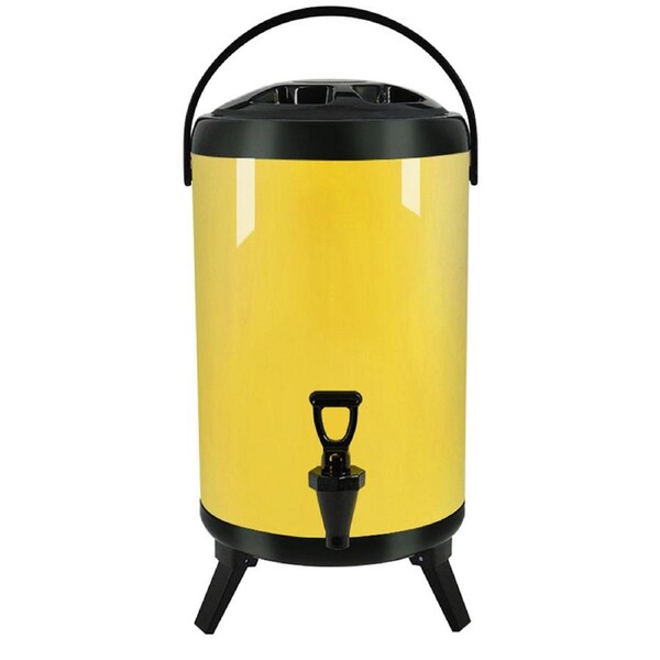 SOGA 12L Stainless Steel Insulated Milk Tea Barrel Hot and Cold Beverage Dispenser Container with Faucet Yellow