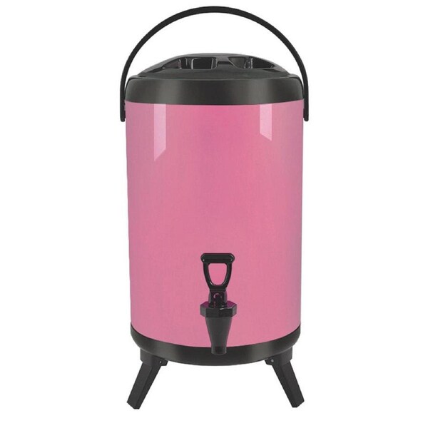 SOGA 12L Stainless Steel Insulated Milk Tea Barrel Hot and Cold Beverage Dispenser Container with Faucet Pink
