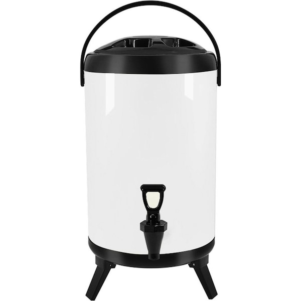 SOGA 14L Stainless Steel Insulated Milk Tea Barrel Hot and Cold Beverage Dispenser Container with Faucet White