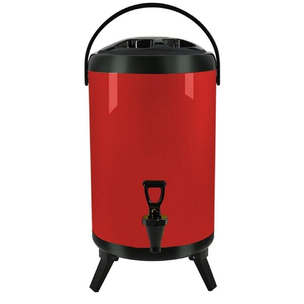 SOGA 14L Stainless Steel Insulated Milk Tea Barrel Hot and Cold Beverage Dispenser Container with Faucet Red