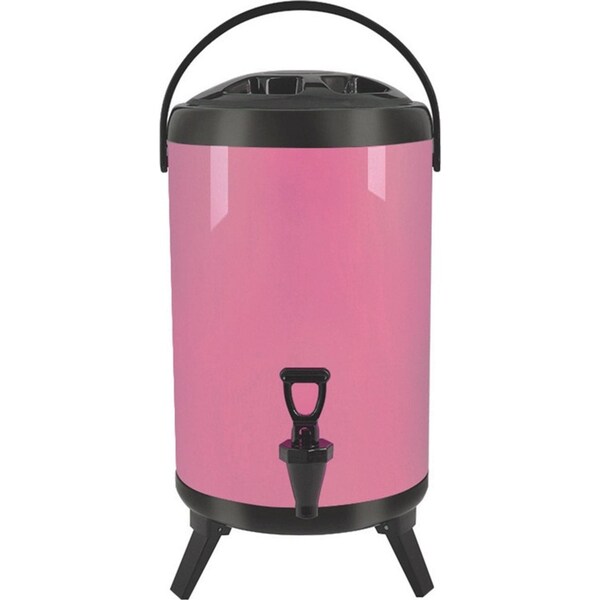 SOGA 14L Stainless Steel Insulated Milk Tea Barrel Hot and Cold Beverage Dispenser Container with Faucet Pink