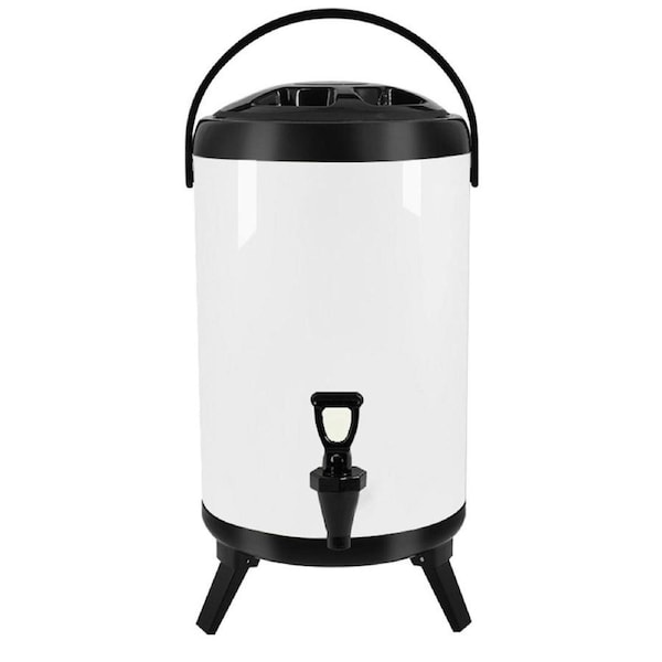 SOGA 18L Stainless Steel Insulated Milk Tea Barrel Hot and Cold Beverage Dispenser Container with Faucet White