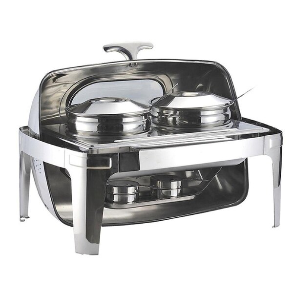 SOGA 6.5L Stainless Steel Double Soup Tureen Bowl Station Roll Top Buffet Chafing Dish Catering Chafer Food Warmer Server