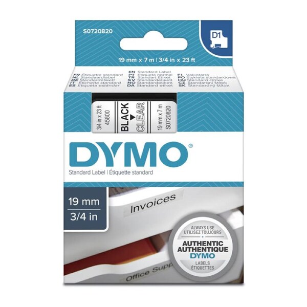DYMO Black on Clear 19mmx7m Tape