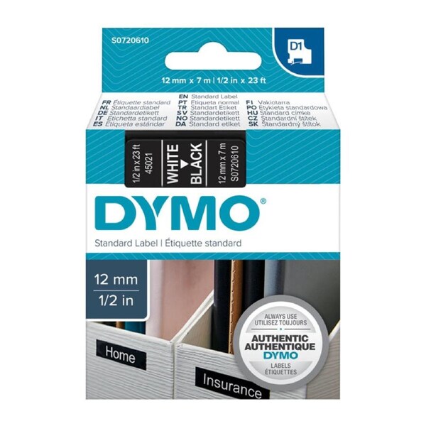 DYMO White on Black 12mmx7m Tape