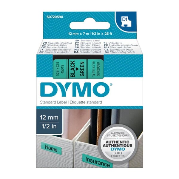 DYMO Black on Grn 12mmx7m Tape
