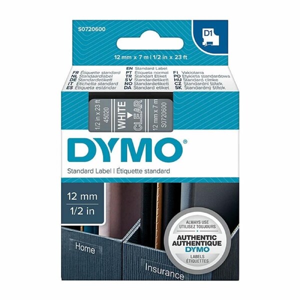 DYMO White on Clear 12mmx7m Tape
