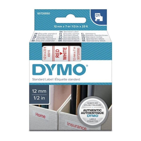 DYMO Red on Wht 12mmx7m Tape